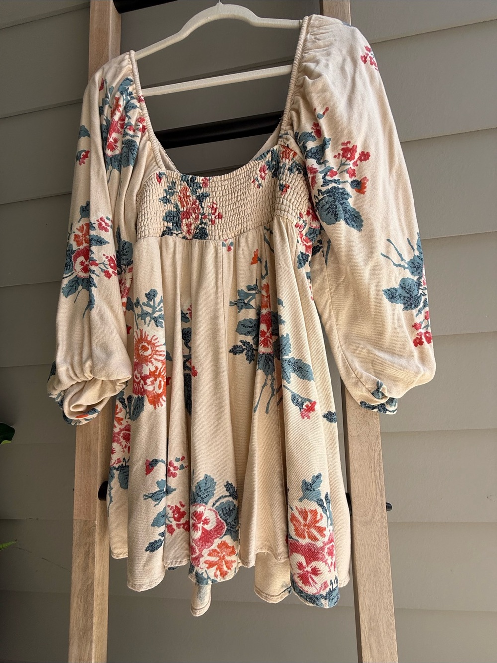 Free people Boho Floral Smocked Peasant Top in Cream floral